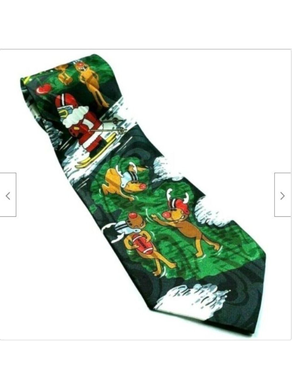 Santa Claus Reindeer Football Xmas Skiing Necktie